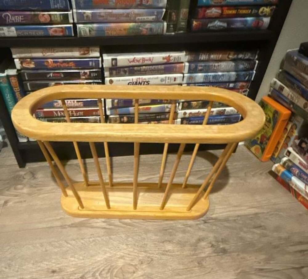 Vintage Mid-Century Modern Blonde Wood Spindle Magazine Rack